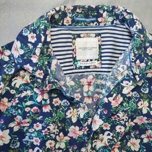 Denim Flower Ricky Singh Mens Short‎ Sleeve Button Up Floral Shirt Medium
